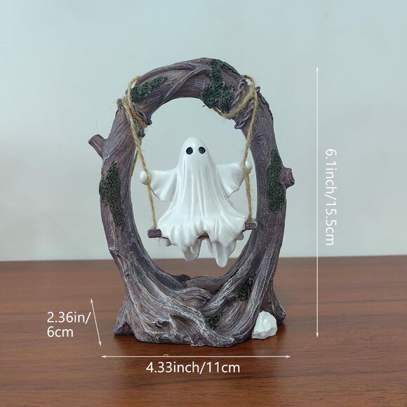 Large 6.3"Resin Enchanted Ghost Swinging on a Tree Figurine Gothic Home Decor - Picture 3 of 8